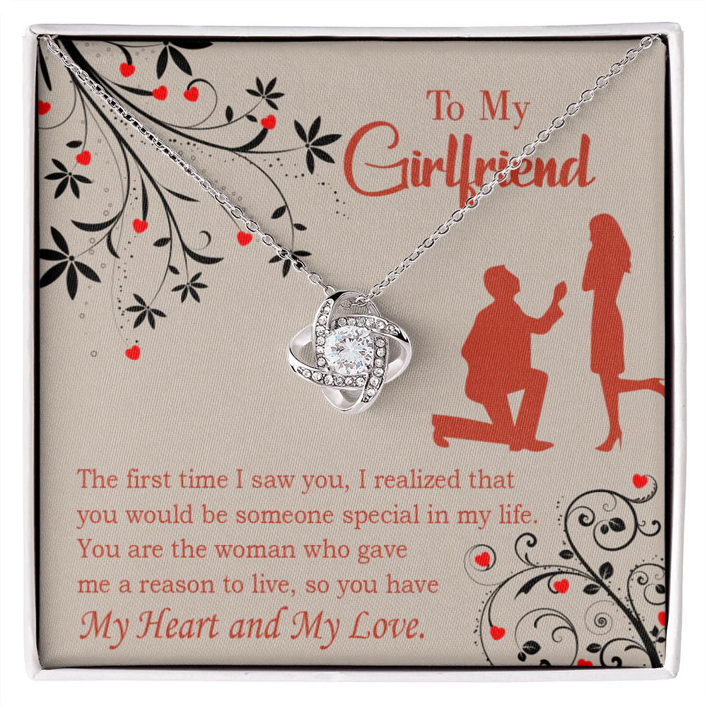 Girlfriend Heart and Love Infinity Knot CZ Necklace Silver Tone Standard Box